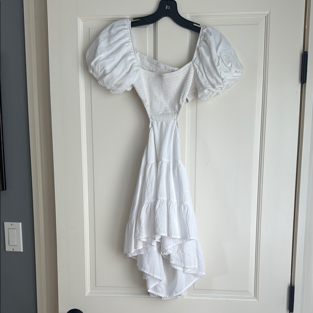 Trendy Sassy Shortcake White Puff Sleeve / Open Back Dress